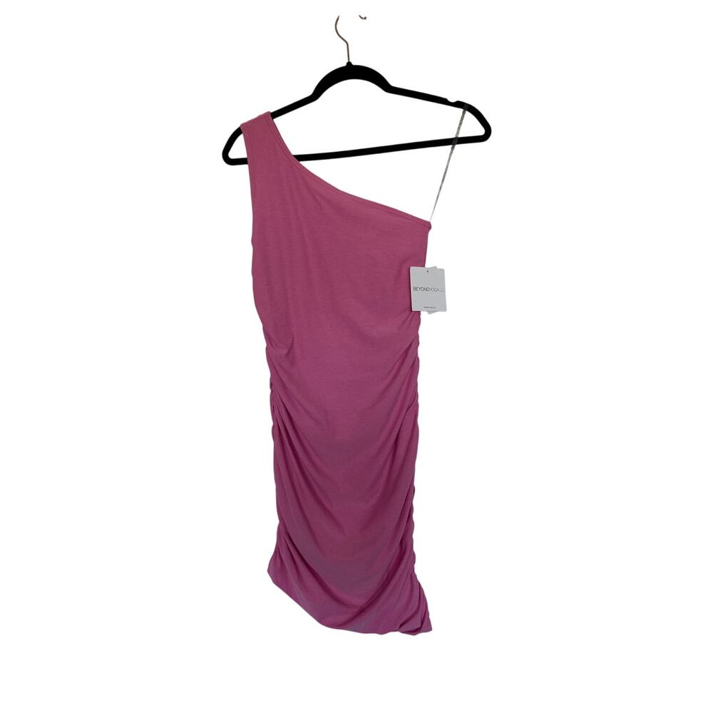 NWT Beyond Yoga Featherweight Carried Away One Shoulder Dress in Pink Bloom, XS